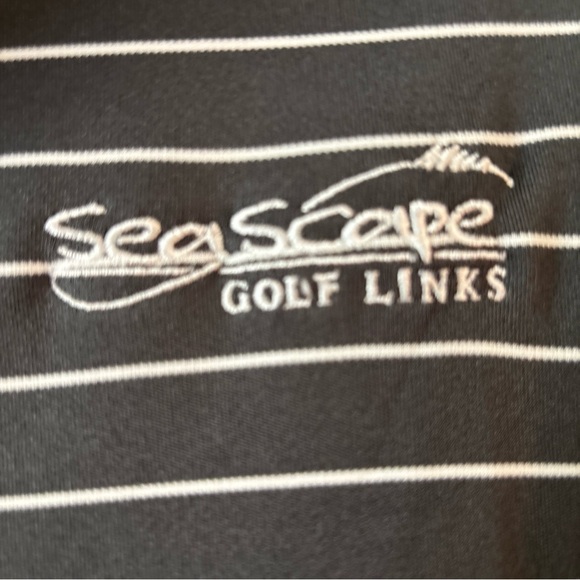 OXFORD AMERICA SEA SCAPE GOLF LINKS MENS MEDIUM POLO GREY WHITE STRIPES - Picture 4 of 14